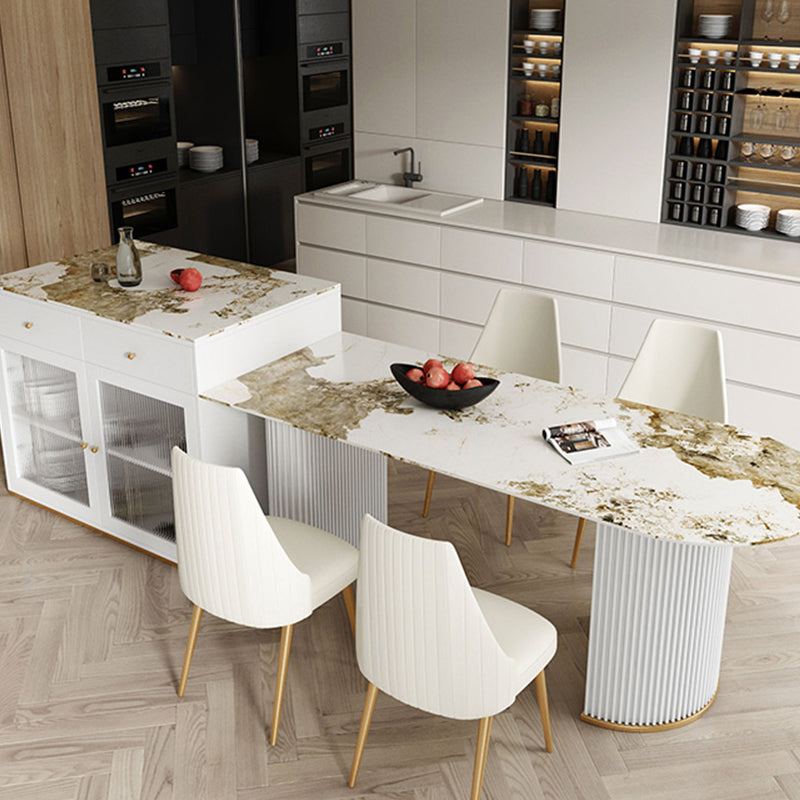 Modern Leather Armless Chair Upholstered Parsons Back Side Chair with Metal Base