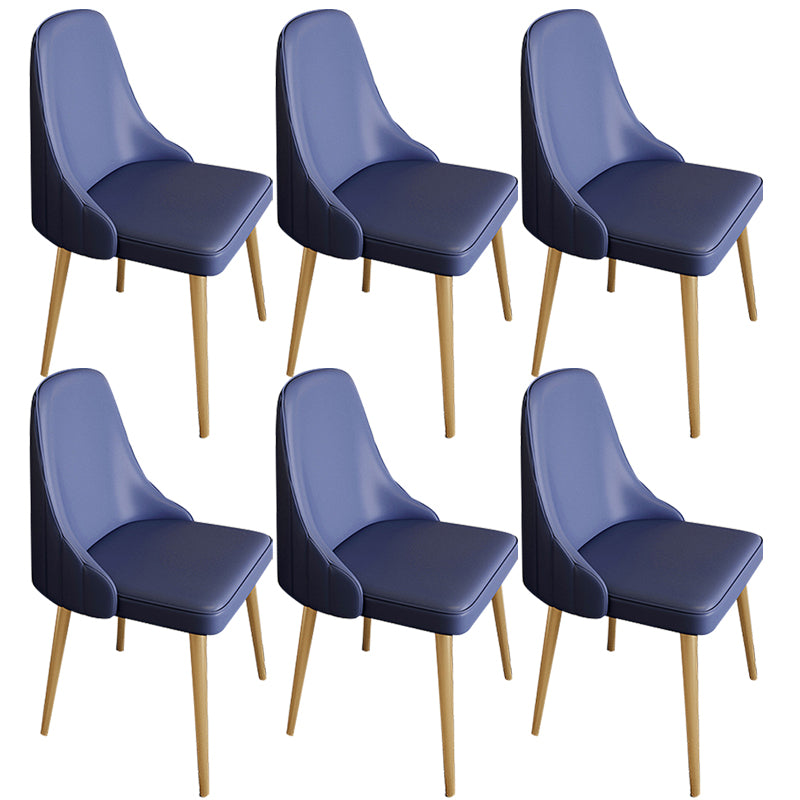 Modern Leather Armless Chair Upholstered Parsons Back Side Chair with Metal Base