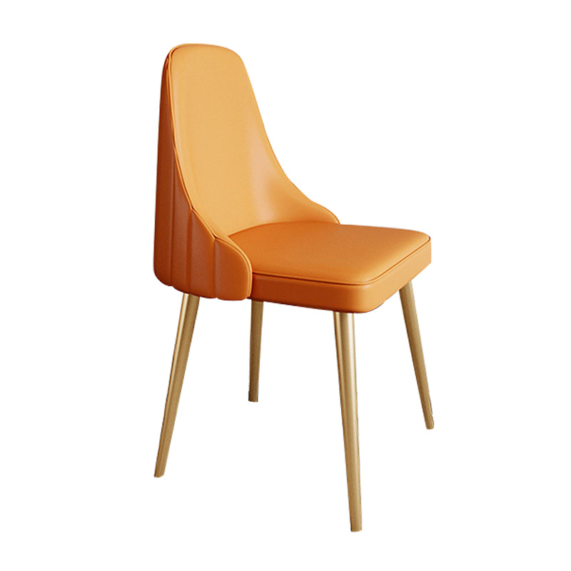 Modern Leather Armless Chair Upholstered Parsons Back Side Chair with Metal Base