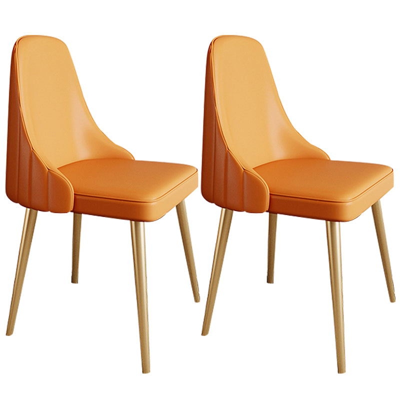 Modern Leather Armless Chair Upholstered Parsons Back Side Chair with Metal Base