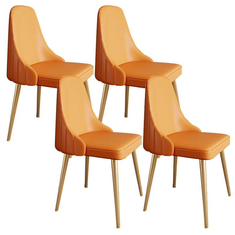 Modern Leather Armless Chair Upholstered Parsons Back Side Chair with Metal Base