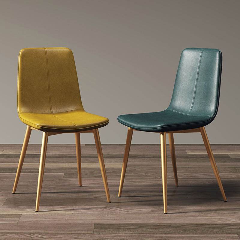 Glam Style Dining Chair Faux Leather Dining Side Chair with Metal Legs