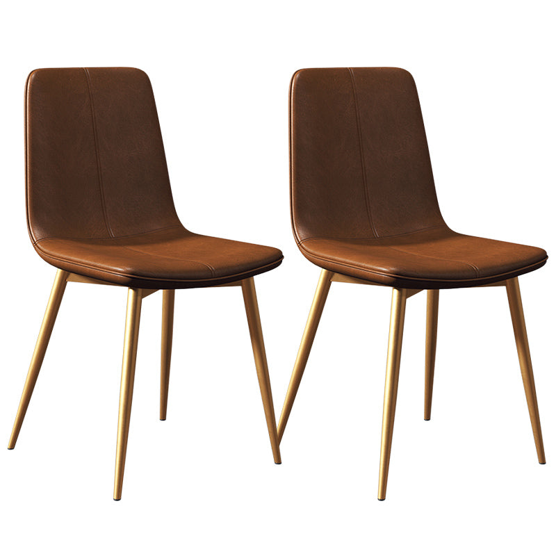 Glam Style Dining Chair Faux Leather Dining Side Chair with Metal Legs