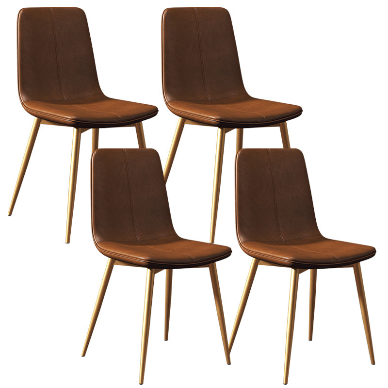 Glam Style Dining Chair Faux Leather Dining Side Chair with Metal Legs