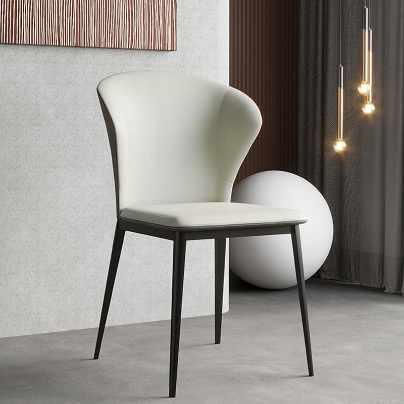 Industrial Armless Dining Chairs Black Metal Legs Wingback Side Chair