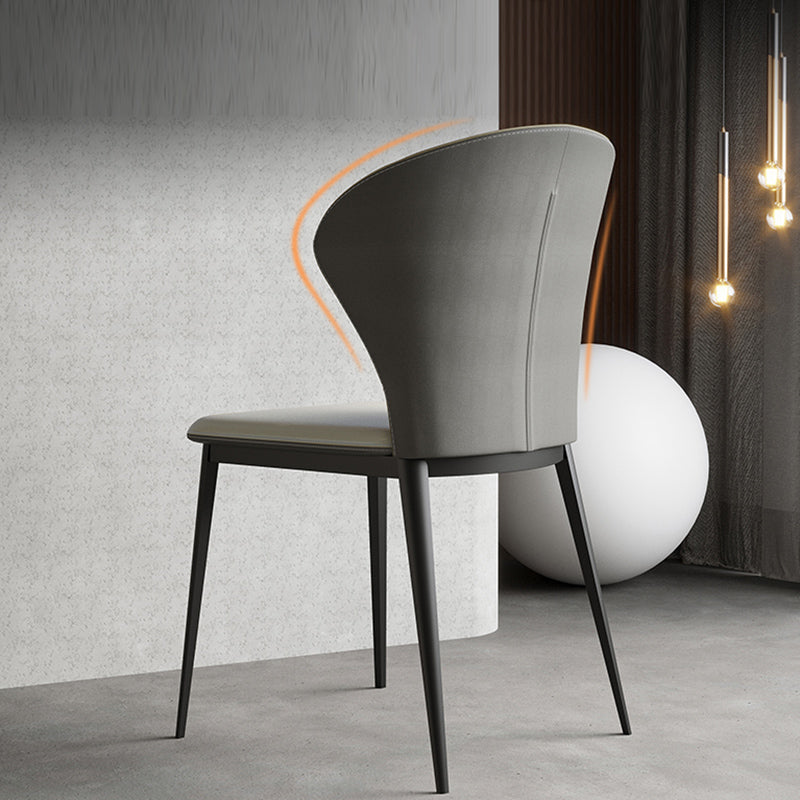 Industrial Armless Dining Chairs Black Metal Legs Wingback Side Chair