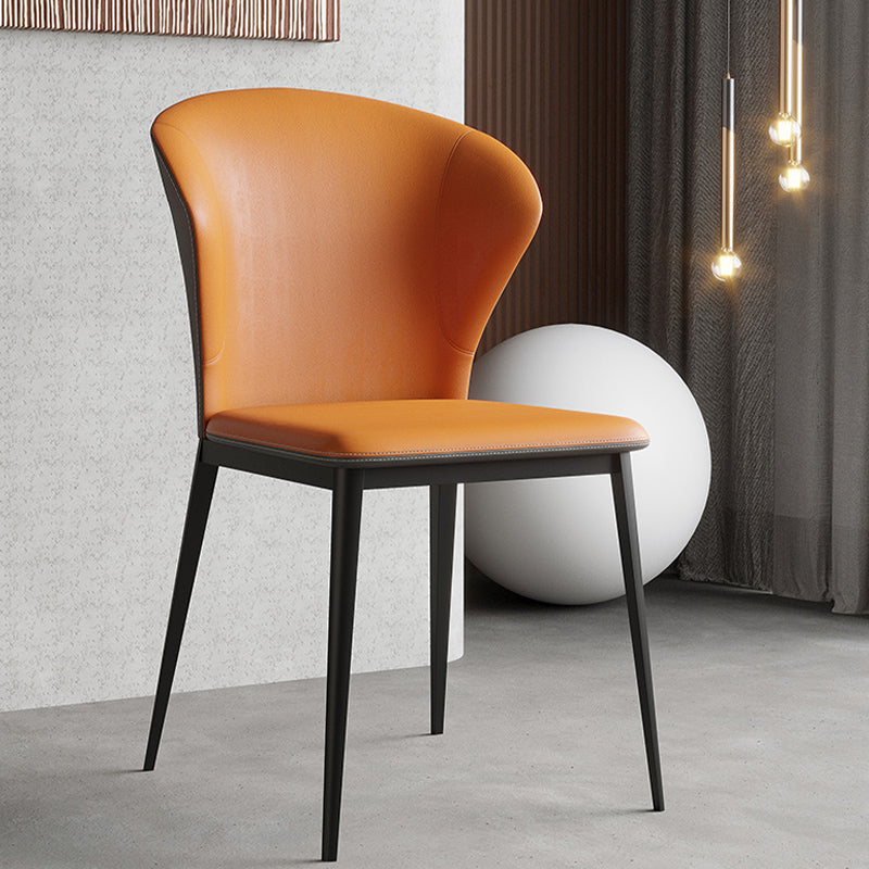 Industrial Armless Dining Chairs Black Metal Legs Wingback Side Chair