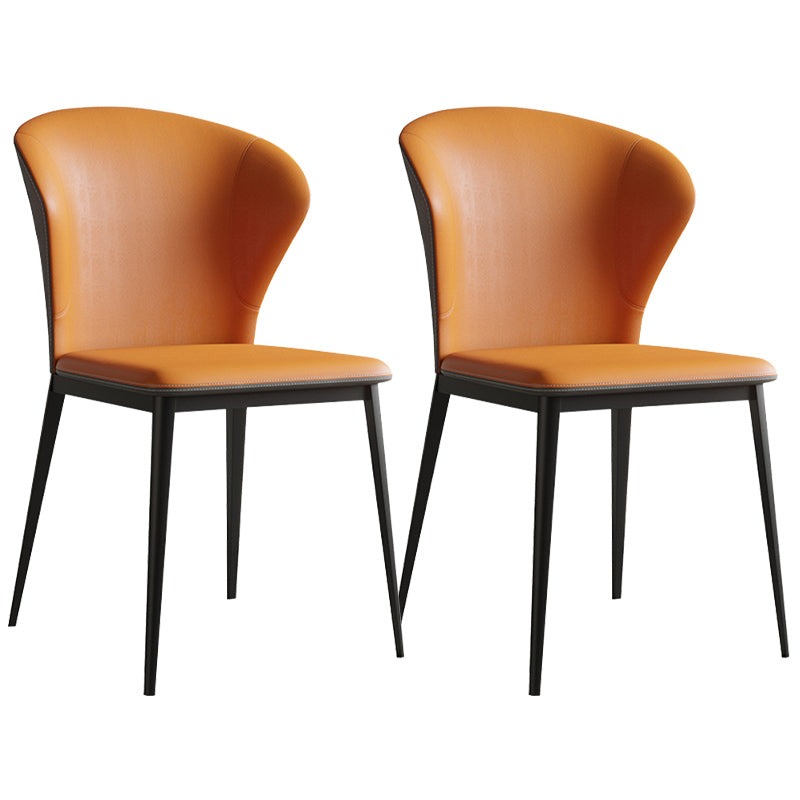 Industrial Armless Dining Chairs Black Metal Legs Wingback Side Chair