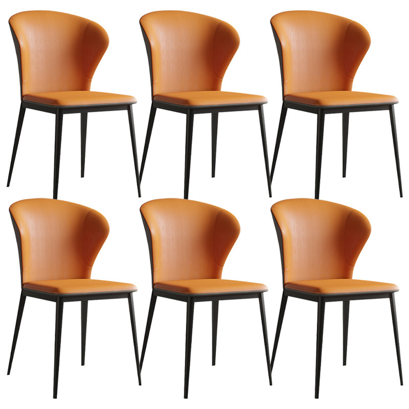 Industrial Armless Dining Chairs Black Metal Legs Wingback Side Chair