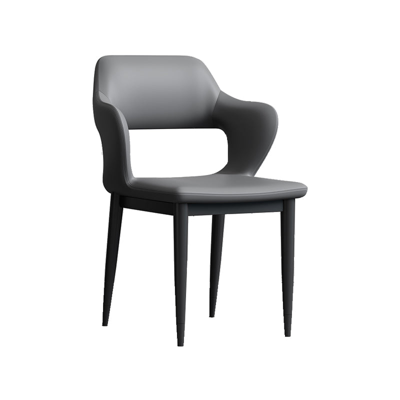 Modern Open Back Side Chair Leather Upholstered Armless Dining Chair with Metal Base