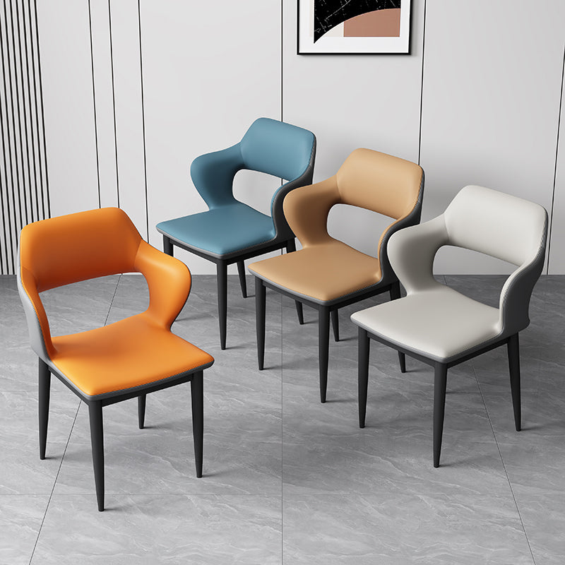 Modern Open Back Side Chair Leather Upholstered Armless Dining Chair with Metal Base