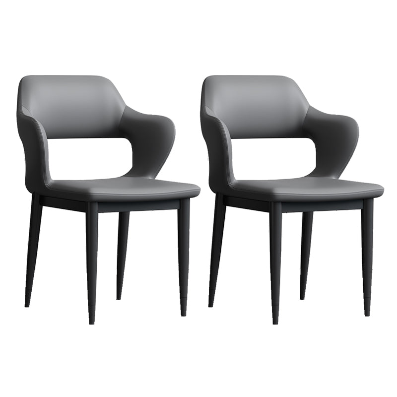 Modern Open Back Side Chair Leather Upholstered Armless Dining Chair with Metal Base