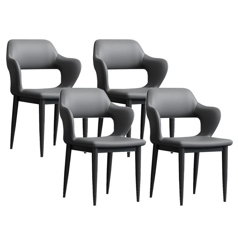 Modern Open Back Side Chair Leather Upholstered Armless Dining Chair with Metal Base
