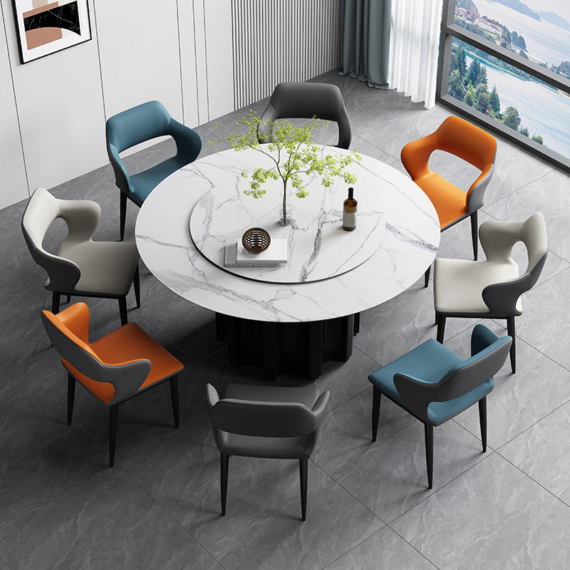 Modern Open Back Side Chair Leather Upholstered Armless Dining Chair with Metal Base