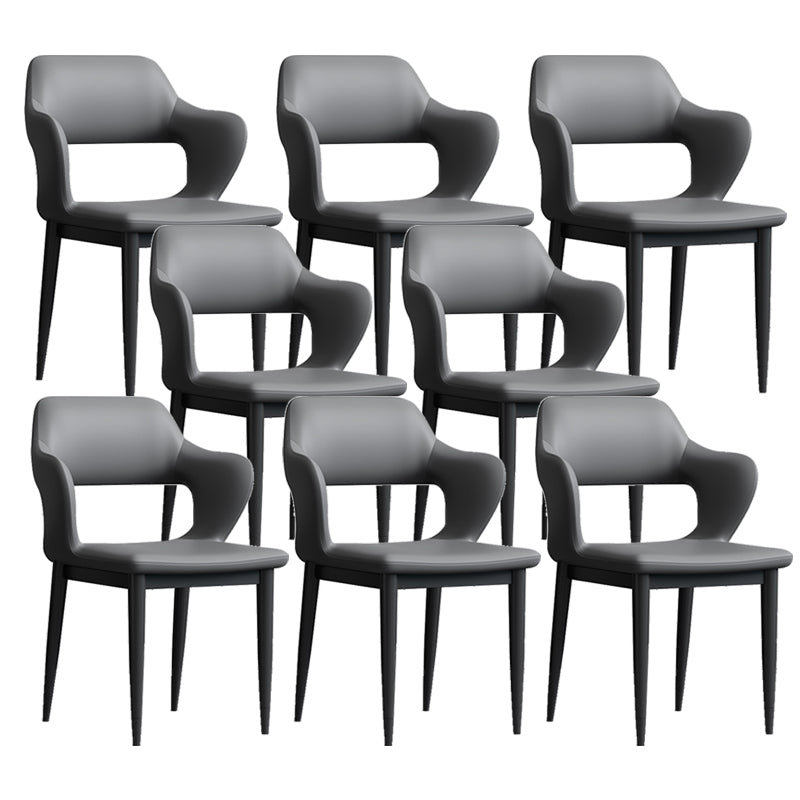 Modern Open Back Side Chair Leather Upholstered Armless Dining Chair with Metal Base