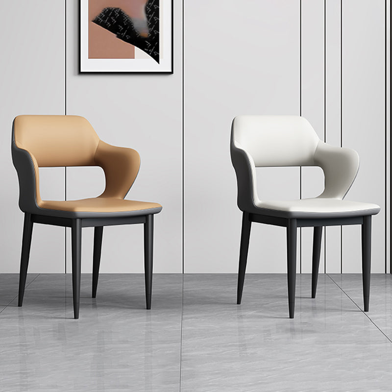 Modern Open Back Side Chair Leather Upholstered Armless Dining Chair with Metal Base