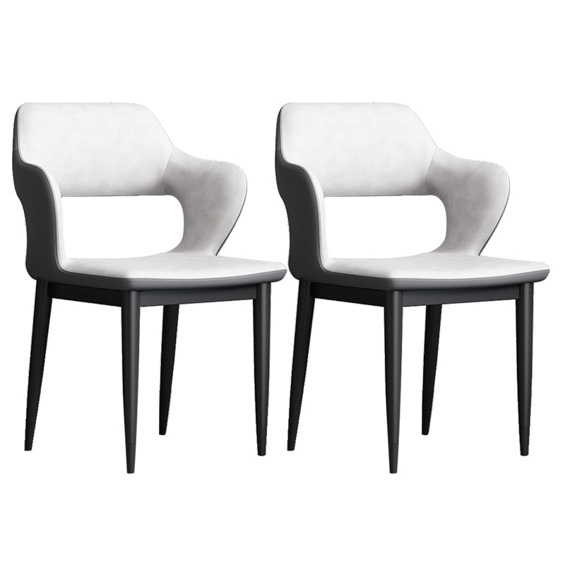 Modern Open Back Side Chair Leather Upholstered Armless Dining Chair with Metal Base