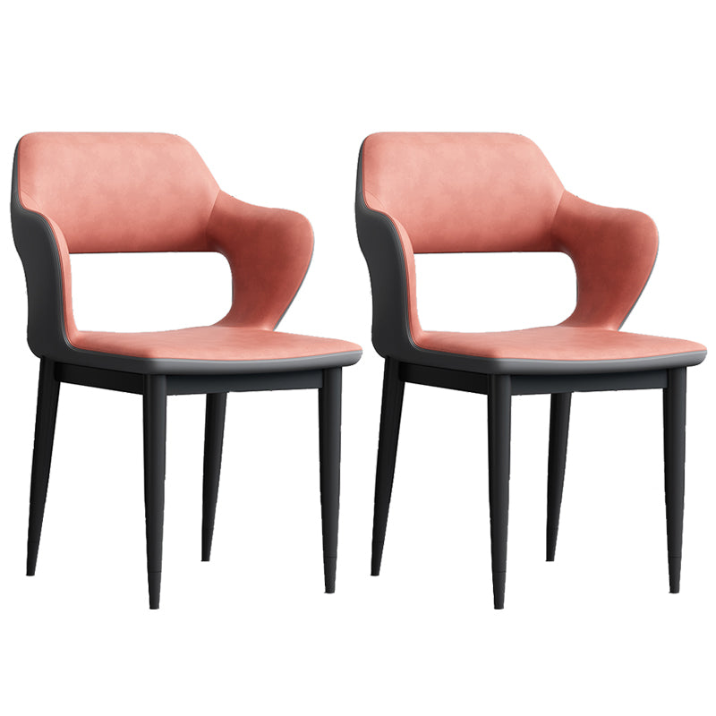 Modern Open Back Side Chair Leather Upholstered Armless Dining Chair with Metal Base