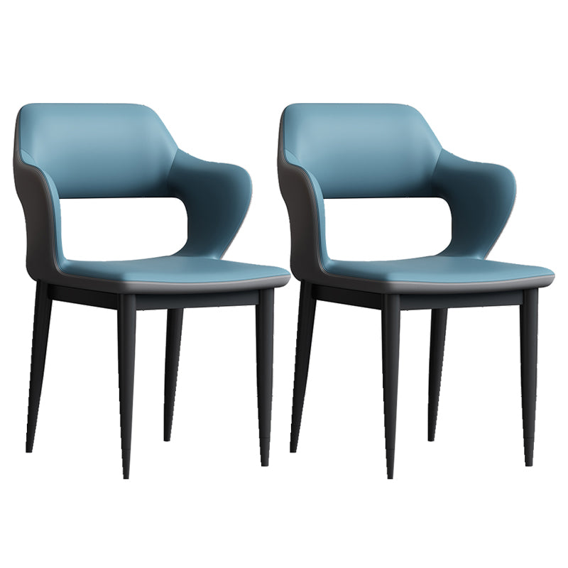 Modern Open Back Side Chair Leather Upholstered Armless Dining Chair with Metal Base