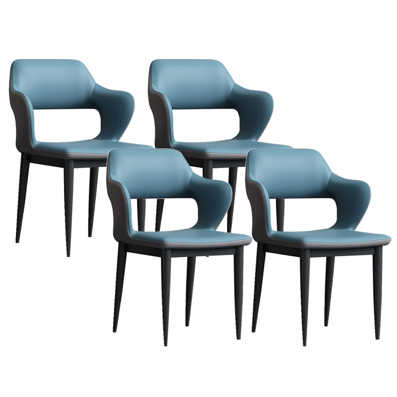 Modern Open Back Side Chair Leather Upholstered Armless Dining Chair with Metal Base