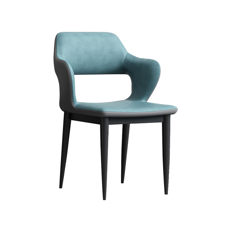 Modern Open Back Side Chair Leather Upholstered Armless Dining Chair with Metal Base