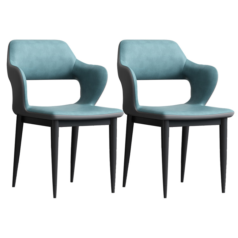Modern Open Back Side Chair Leather Upholstered Armless Dining Chair with Metal Base