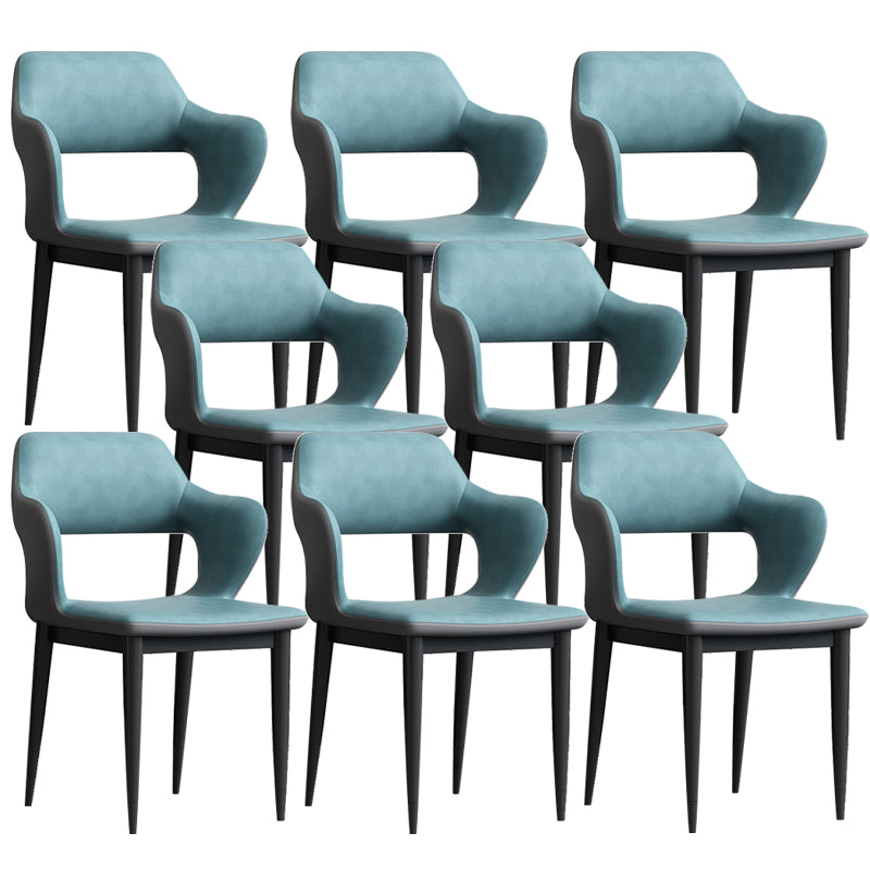 Modern Open Back Side Chair Leather Upholstered Armless Dining Chair with Metal Base