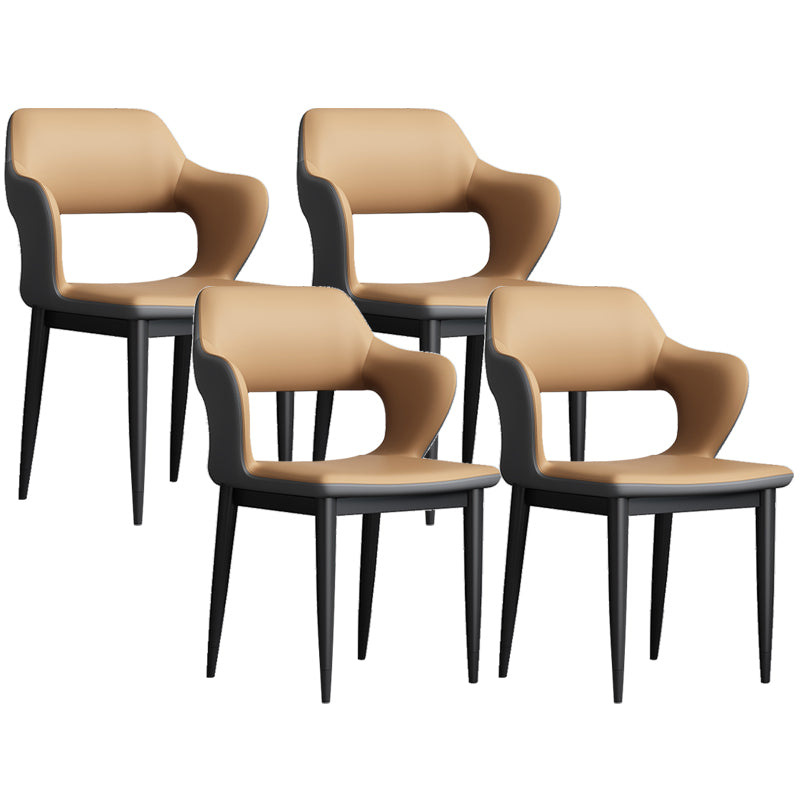 Modern Open Back Side Chair Leather Upholstered Armless Dining Chair with Metal Base