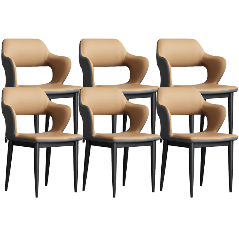 Modern Open Back Side Chair Leather Upholstered Armless Dining Chair with Metal Base