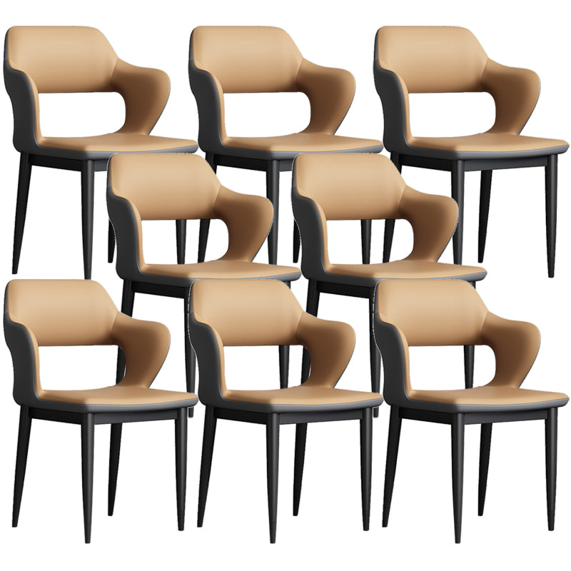 Modern Open Back Side Chair Leather Upholstered Armless Dining Chair with Metal Base