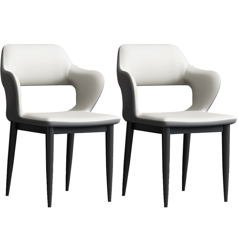 Modern Open Back Side Chair Leather Upholstered Armless Dining Chair with Metal Base