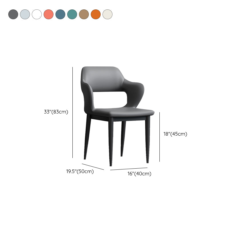 Modern Open Back Side Chair Leather Upholstered Armless Dining Chair with Metal Base