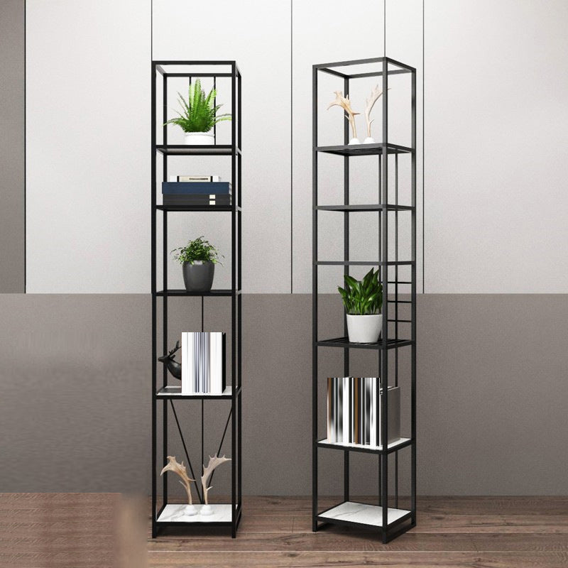 Gold and Black Metal Shelf Bookcase Bedroom Vertical Bookshelf with Shelves