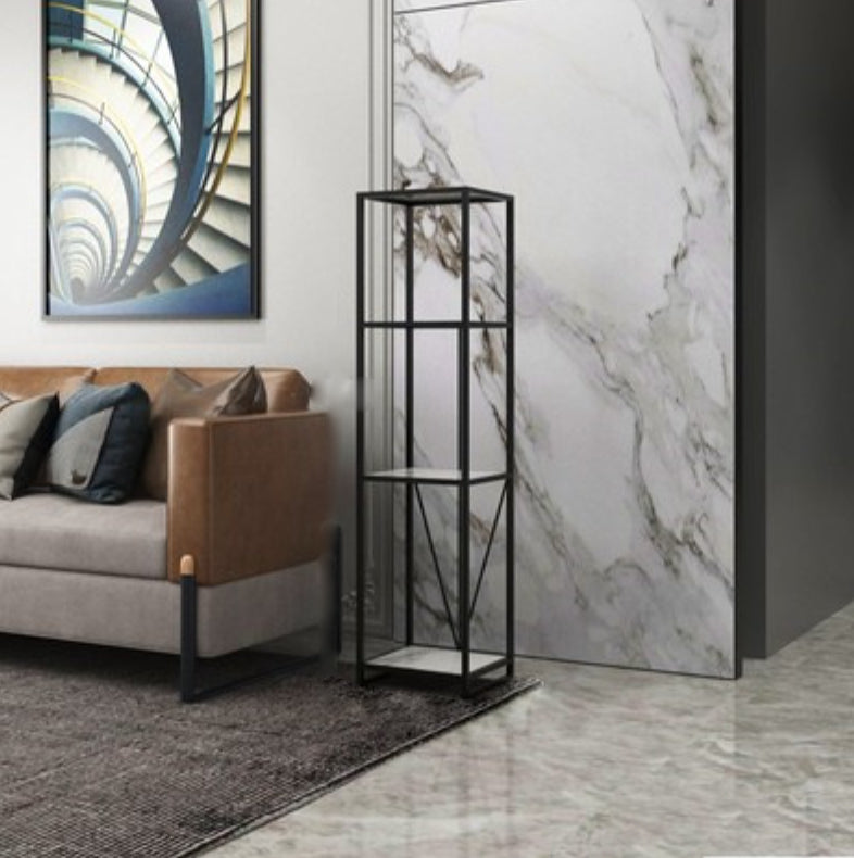 Gold and Black Metal Shelf Bookcase Bedroom Vertical Bookshelf with Shelves