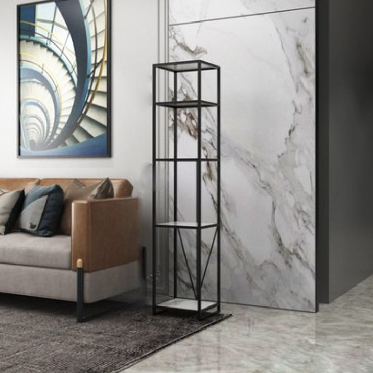 Gold and Black Metal Shelf Bookcase Bedroom Vertical Bookshelf with Shelves