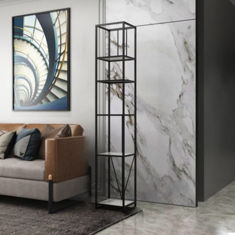 Gold and Black Metal Shelf Bookcase Bedroom Vertical Bookshelf with Shelves