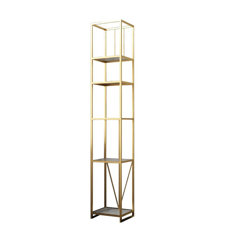 Gold and Black Metal Shelf Bookcase Bedroom Vertical Bookshelf with Shelves