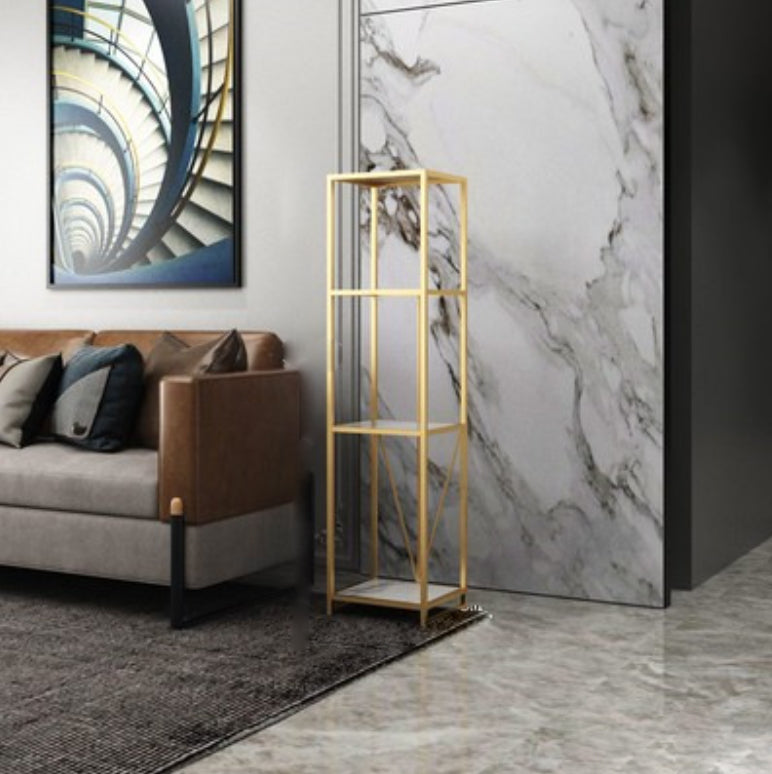 Gold and Black Metal Shelf Bookcase Bedroom Vertical Bookshelf with Shelves