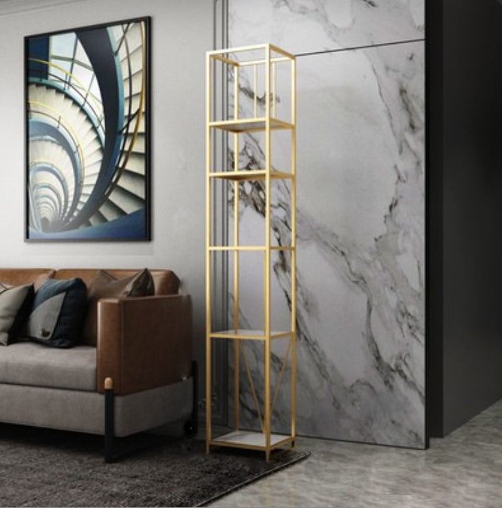 Gold and Black Metal Shelf Bookcase Bedroom Vertical Bookshelf with Shelves