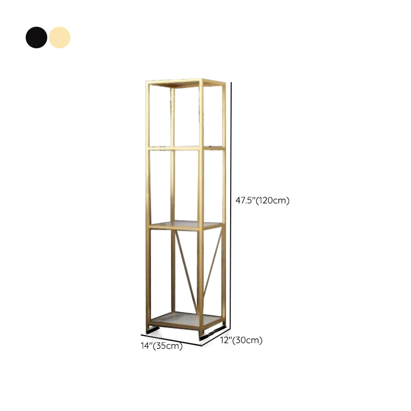 Gold and Black Metal Shelf Bookcase Bedroom Vertical Bookshelf with Shelves