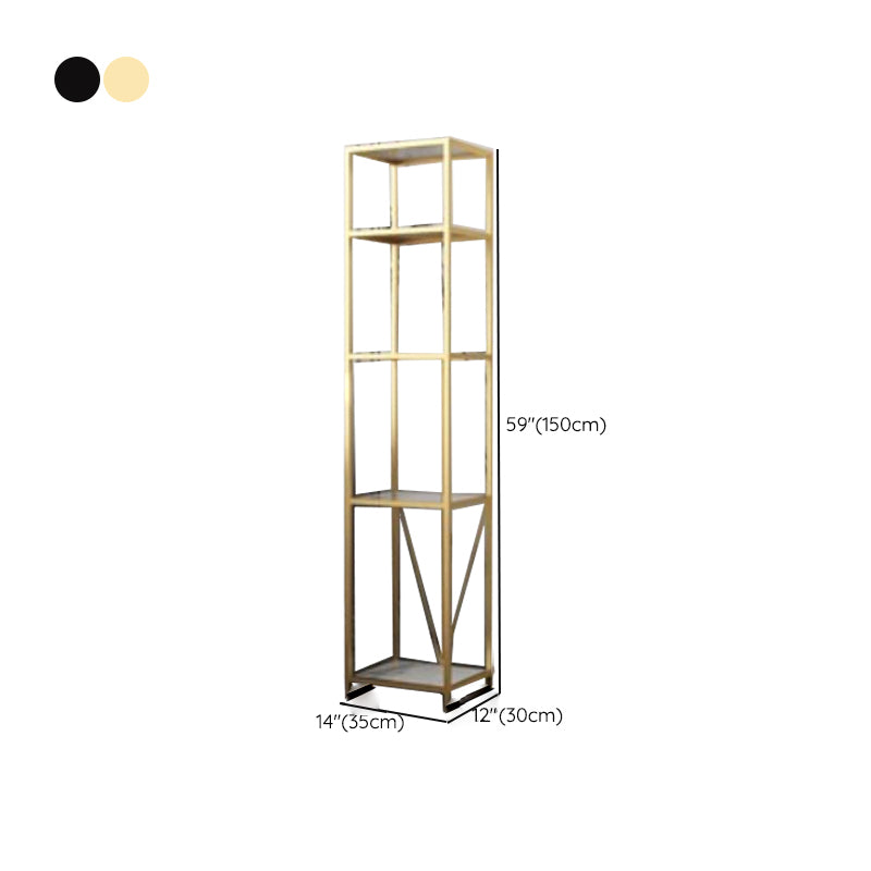 Gold and Black Metal Shelf Bookcase Bedroom Vertical Bookshelf with Shelves