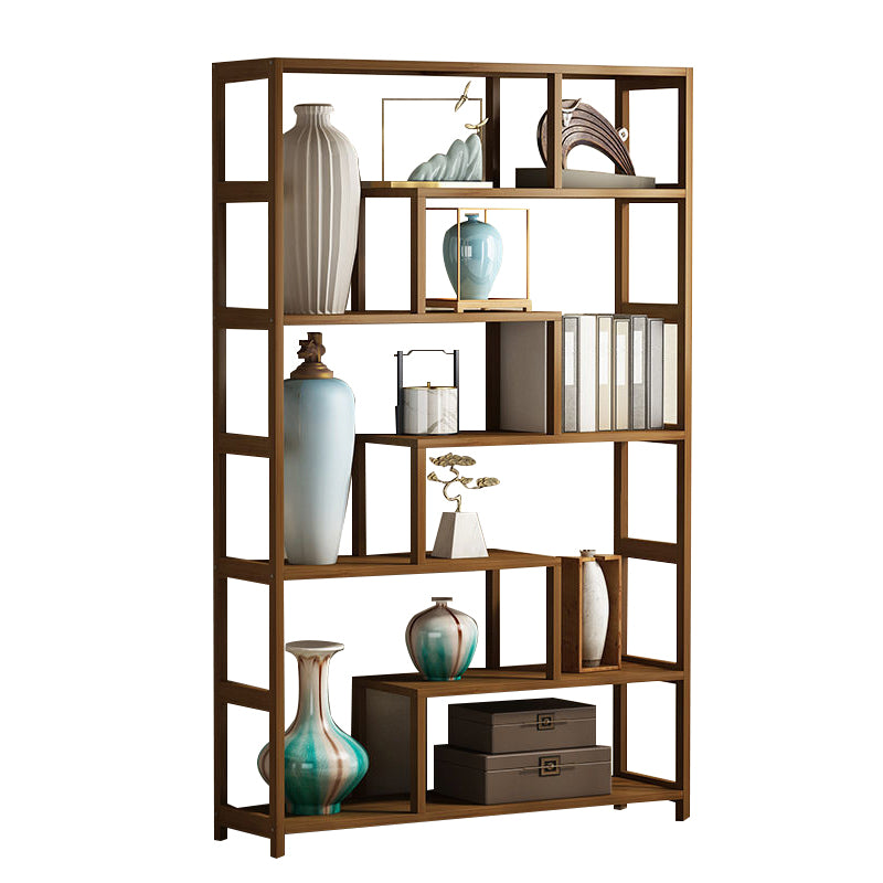 Modern Bamboo Etagere Shelf Bookcase Open Back Vertical Bookshelf for Study Room