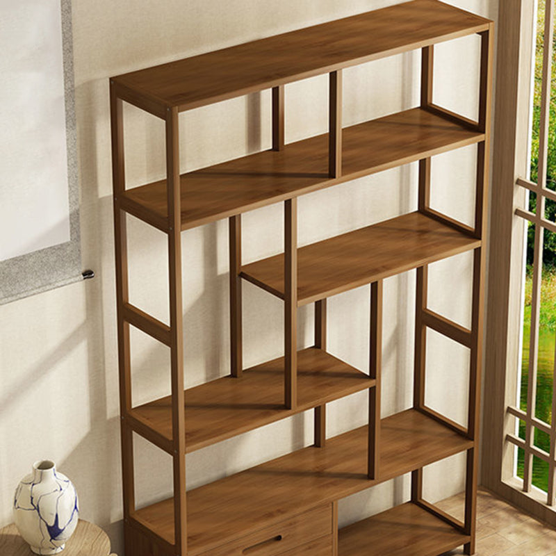 Modern Bamboo Etagere Shelf Bookcase Open Back Vertical Bookshelf for Study Room