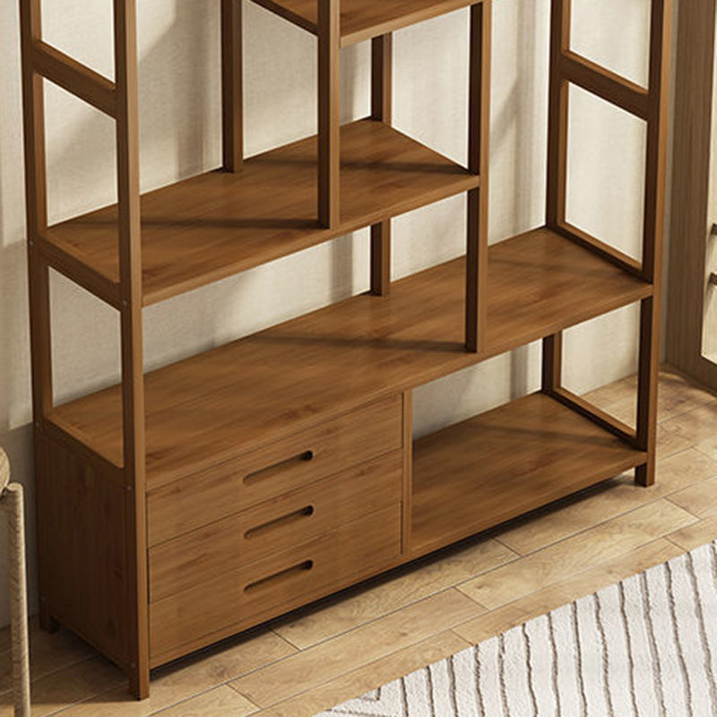 Modern Bamboo Etagere Shelf Bookcase Open Back Vertical Bookshelf for Study Room