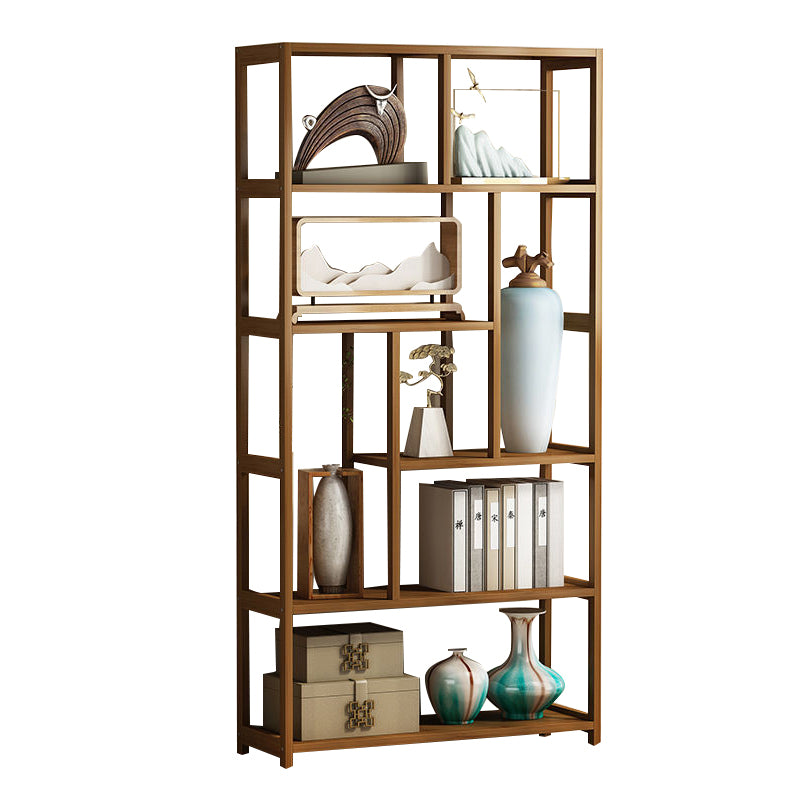 Modern Bamboo Etagere Shelf Bookcase Open Back Vertical Bookshelf for Study Room