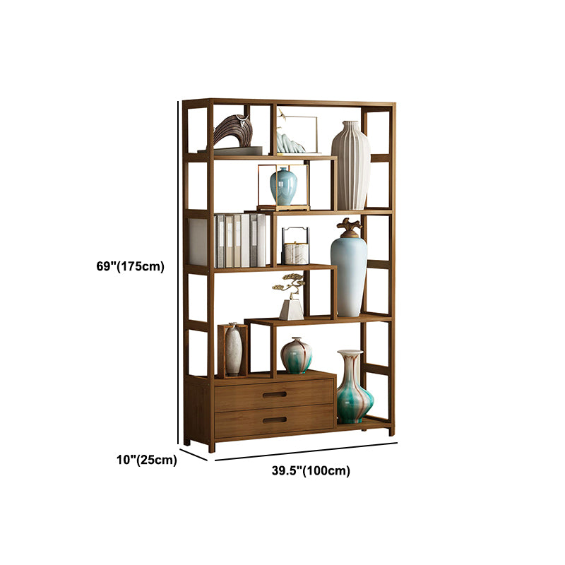 Modern Bamboo Etagere Shelf Bookcase Open Back Vertical Bookshelf for Study Room
