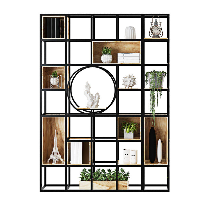 Metal and Wooden Home Shelf Bookcase Vertical Open Brown Book Shelf with Shelves