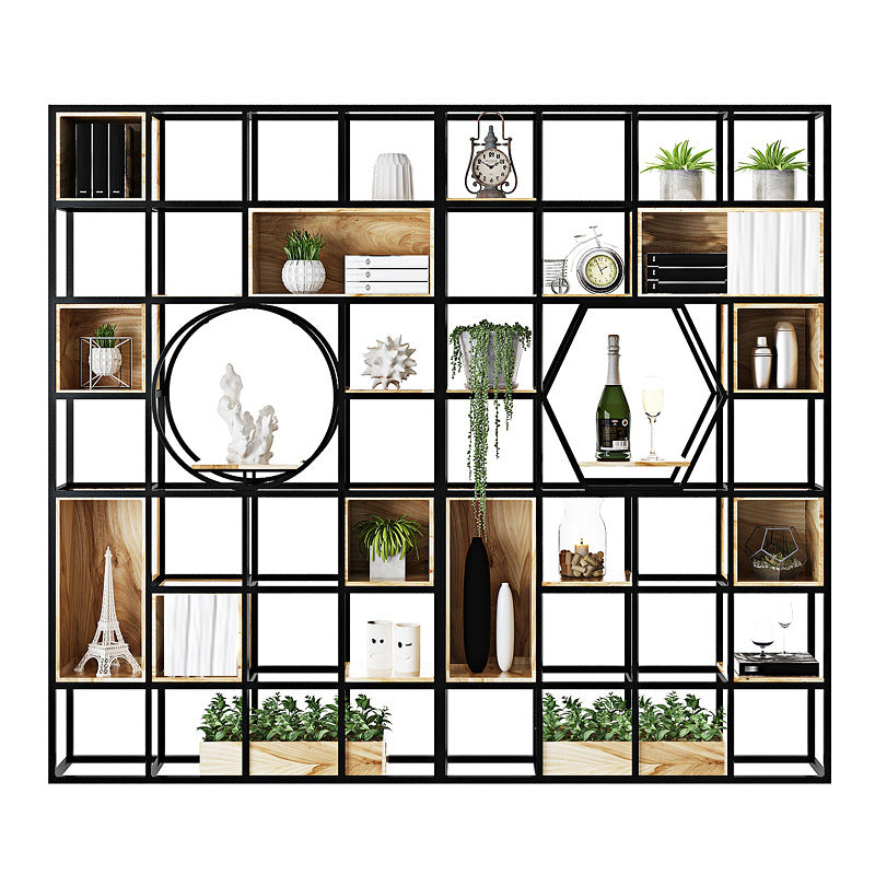 Metal and Wooden Home Shelf Bookcase Vertical Open Brown Book Shelf with Shelves