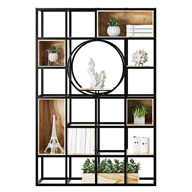 Metal and Wooden Home Shelf Bookcase Vertical Open Brown Book Shelf with Shelves