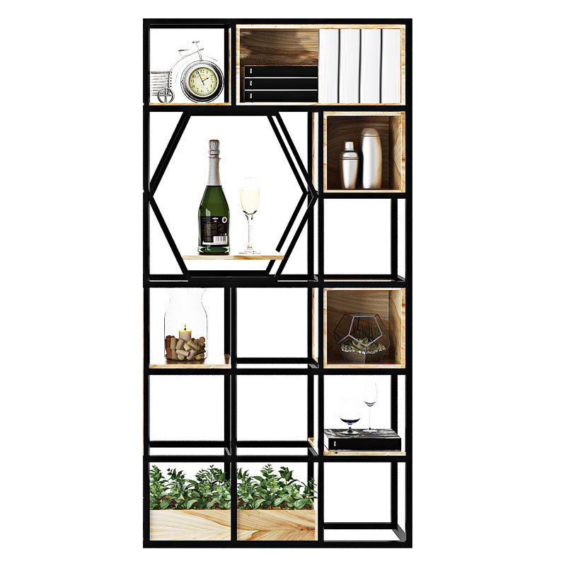 Metal and Wooden Home Shelf Bookcase Vertical Open Brown Book Shelf with Shelves